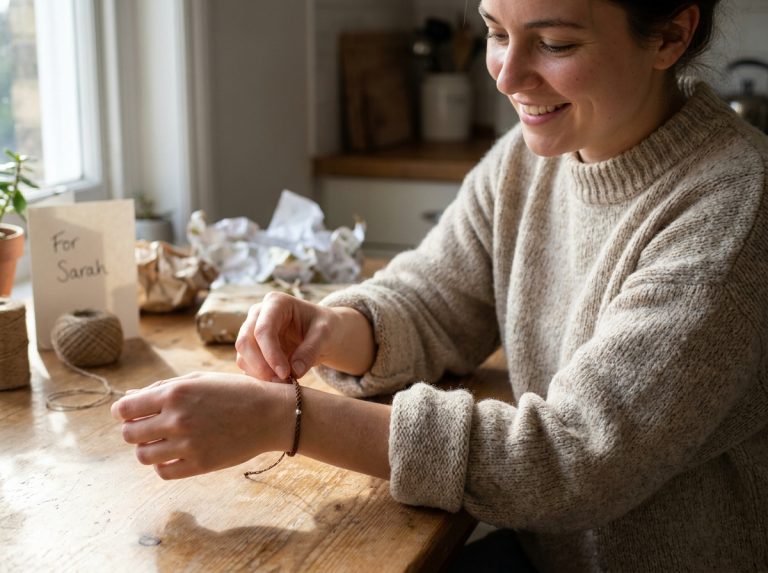 Jeune femme portant un bracelet personnalisé en cordon