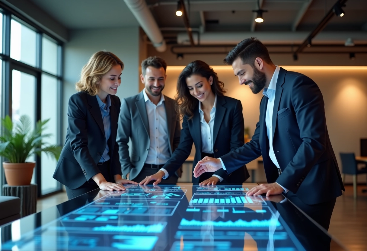 Groupe de professionnels discutant autour d