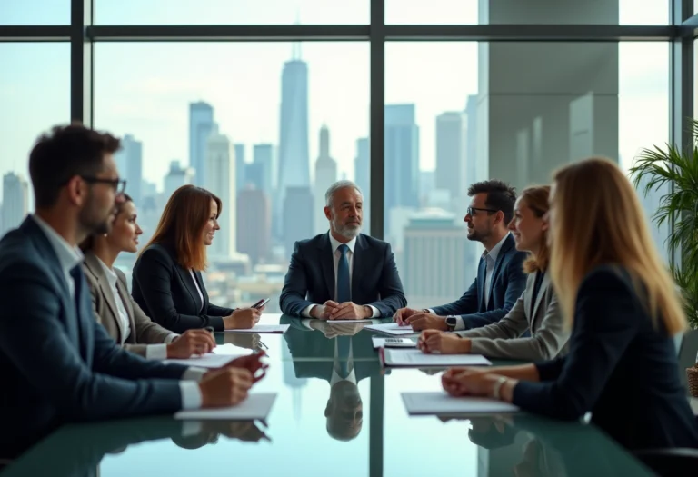 Groupe de professionnels en réunion dans un bureau moderne