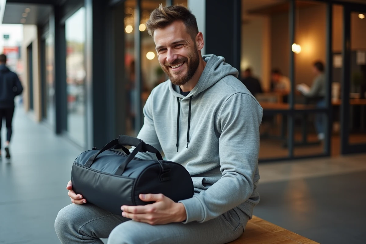 Homme décontracté avec sac de sport près de l