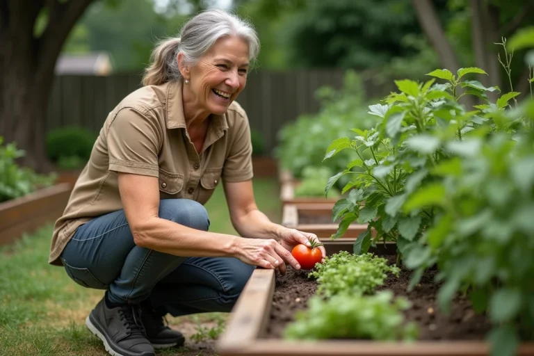 Femme au jardin de légumes en pleine nature