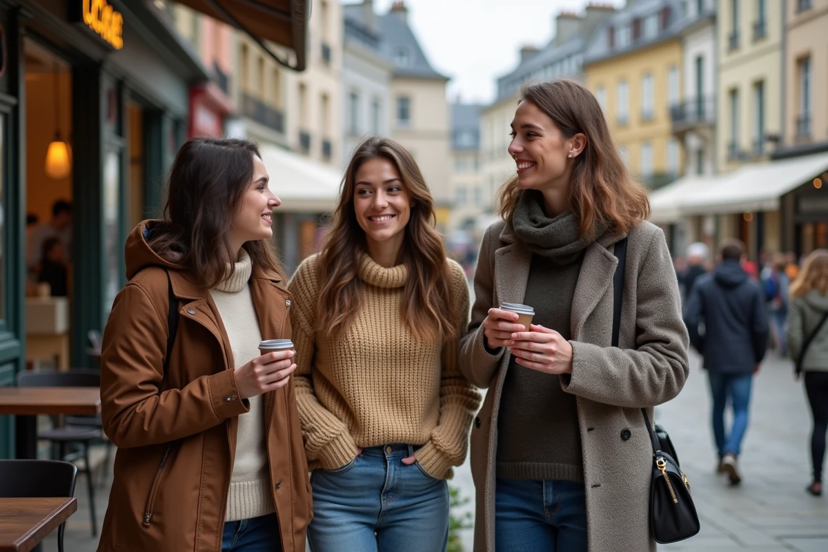 Groupe de jeunes discutant au café face à la mairie de Rennes