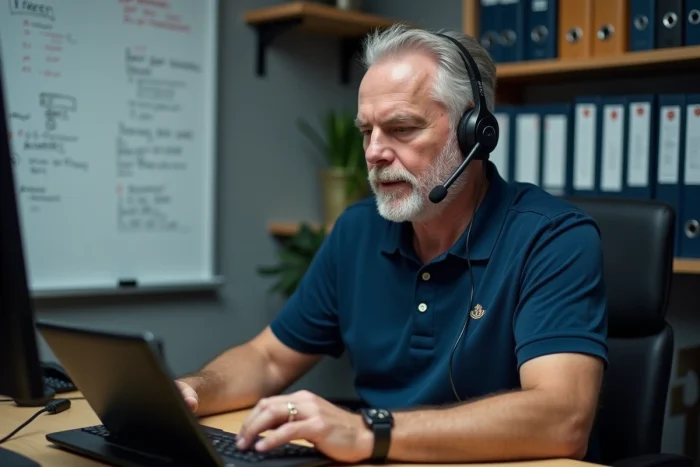 Agent support informatique du ministère des Armées guidant un utilisateur pour résoudre un problème de connexion au portail e-habillement par téléphone